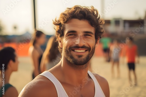Photo of a smiling young man enjoying the beach