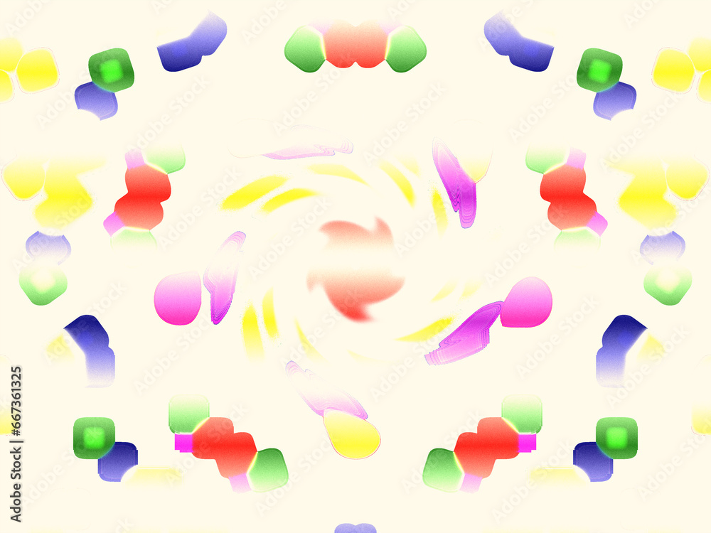Abstract, Multiple Shapes and Colours, set against cream, with Horizontal Lines