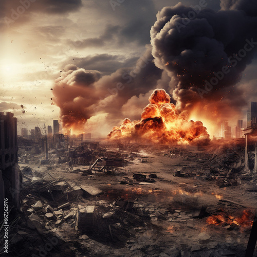Shocking images of the concept of war  of the death and destruction it causes in a society