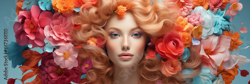 mulher com flores nos cabelos photo