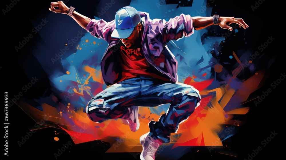 illustration of hip hop dancer in action - obrazy, fototapety, plakaty 