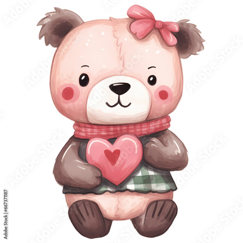 Watercolor Cute Teddy Bear Clipart Illustration