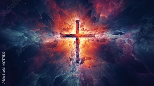 illustration of Cross with Epic Background and colors