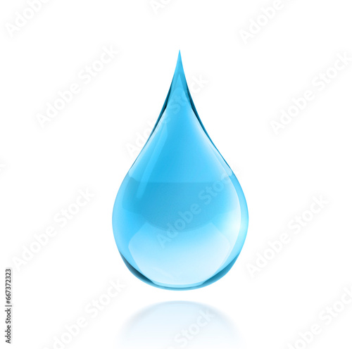 Blue shiny water drop on white background