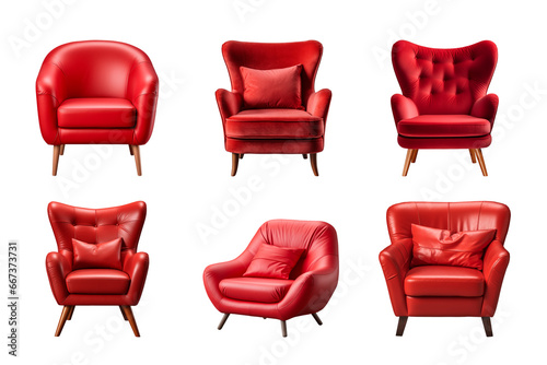 Comfortable red armchair collection isolated on a transparent background. Interior element photo