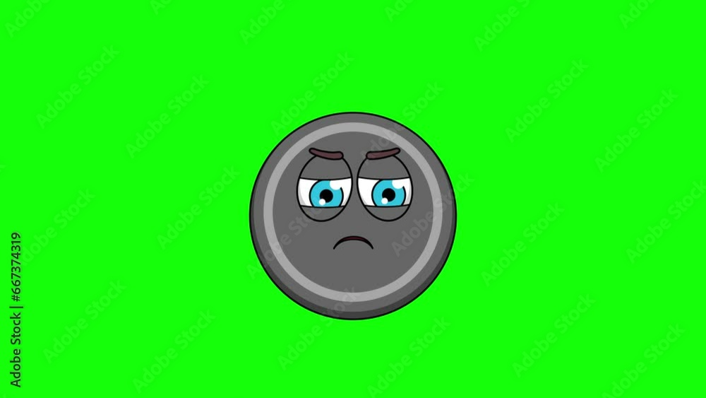 Angry emoticon of hockey puck character, loop animation emoji
