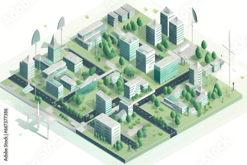 Isometric scheme of green sustainable city unit generative ai