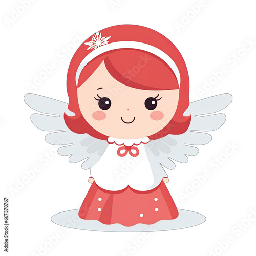 Cute red head girl angel, Christmas flat design illustration, isolated