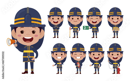 Set of fireman with different poses