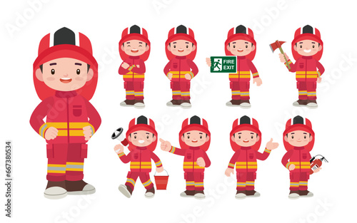 Set of fireman with different poses