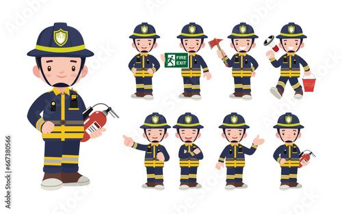 Set of fireman with different poses