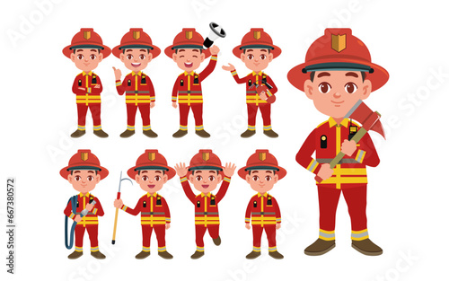 Set of fireman with different poses