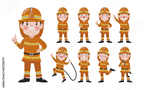Set of fireman with different poses
