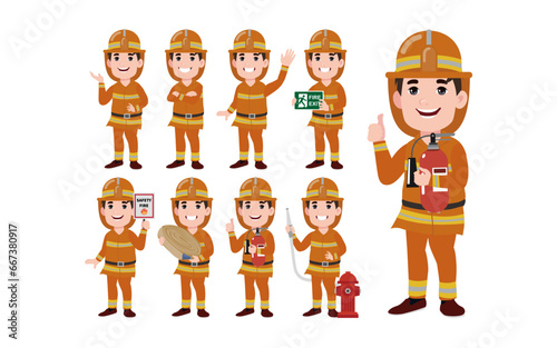 Set of fireman with different poses