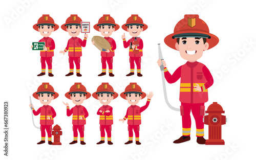 Set of fireman with different poses