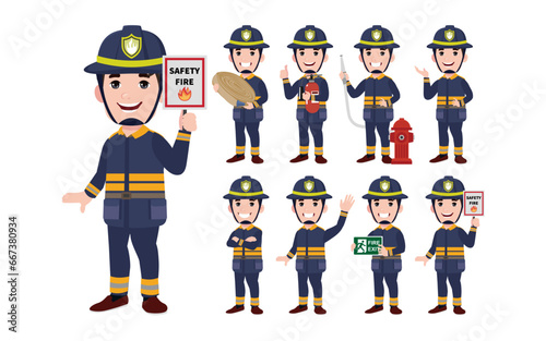 Set of fireman with different poses