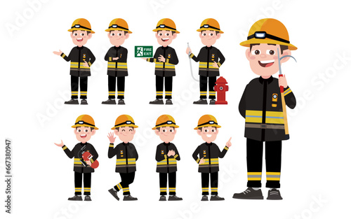 Set of fireman with different poses