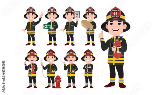 Set of fireman with different poses