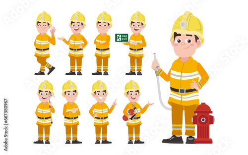 Set of fireman with different poses