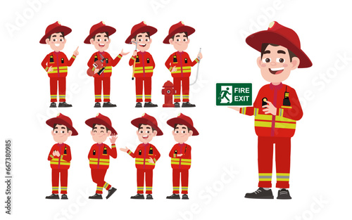 Set of fireman with different poses