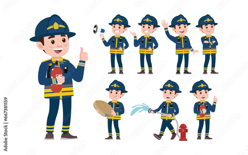 Set of fireman with different poses