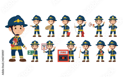 Set of fireman with different poses