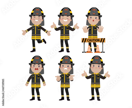 Set of fireman with different poses