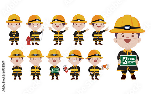 Set of fireman with different poses