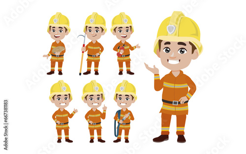 Set of fireman with different poses