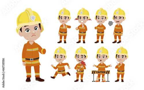 Set of fireman with different poses