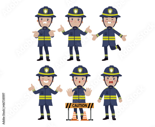 Set of fireman with different poses