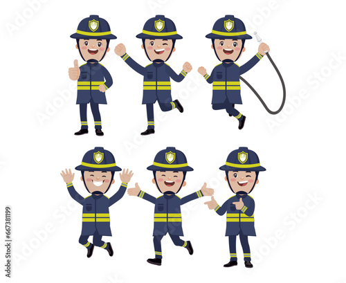 Set of fireman with different poses
