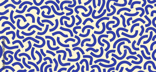 Monochrome doodle pattern. Funny monochrome pattern. Curved blue lines