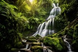 stunning waterfall amidst lush rainforest. Generative AI