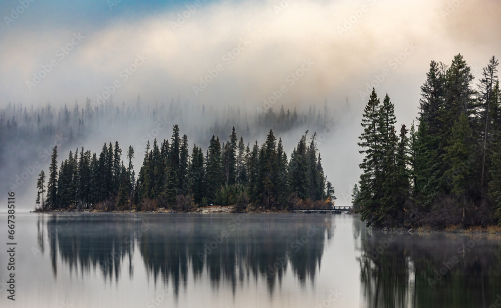 Pyramid Island in Jasper National Park, Canada 