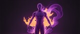  Human like figure emanating purple fire aura on a plain black background from Generative AI