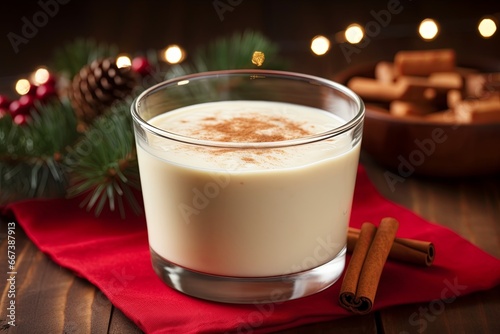 Holiday Christmas Eggnog with Cinnamon in Glass Generative Rendering