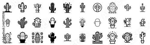 Tableau sur toile Prickly Pals: Fun Cactus Icons and Graphics, Set of Editable Stroke Graphics, Fu