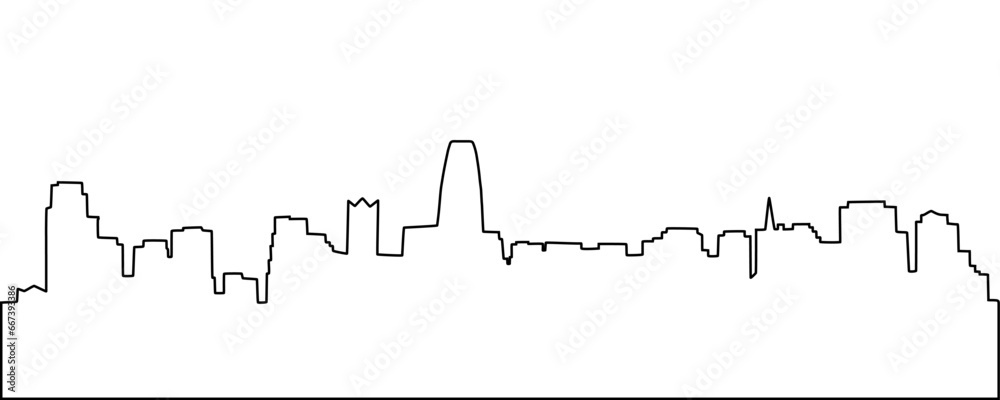Cityscape outline silhouette.  Panoramic view. Skyscraper of downtown. San Francisco. California. USA. Black and white banner.