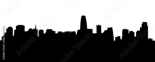Cityscape outline silhouette.  Panoramic view. Skyscraper of downtown. San Francisco. California. USA. Black and white banner.