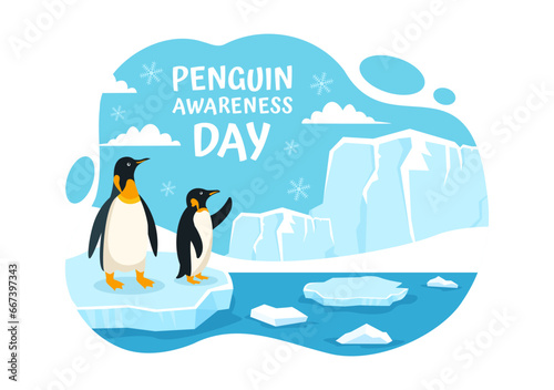 Penguin Awareness Day Vector Illustration on 20 January with Penguins and Iceberg to Conserve Animals in Flat Cartoon Background Design