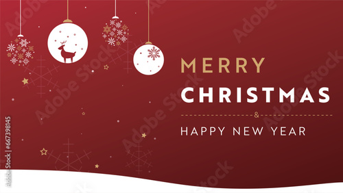 雪の結晶とオーナメントで飾られたクリスマス背景テンプレート（赤）　Christmas background template decorated with snowflakes and ornaments (red)