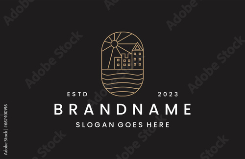 Ocean building logo vector icon illustration hipster vintage retro