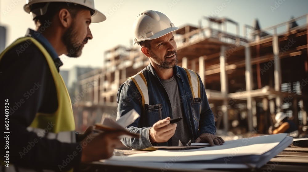 Construction manager planning about architectural at construction site.