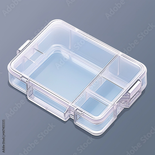 Plastic case, transparent, blank, Isometric, white background