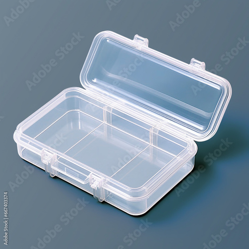 Plastic case, transparent, blank, Isometric, white background