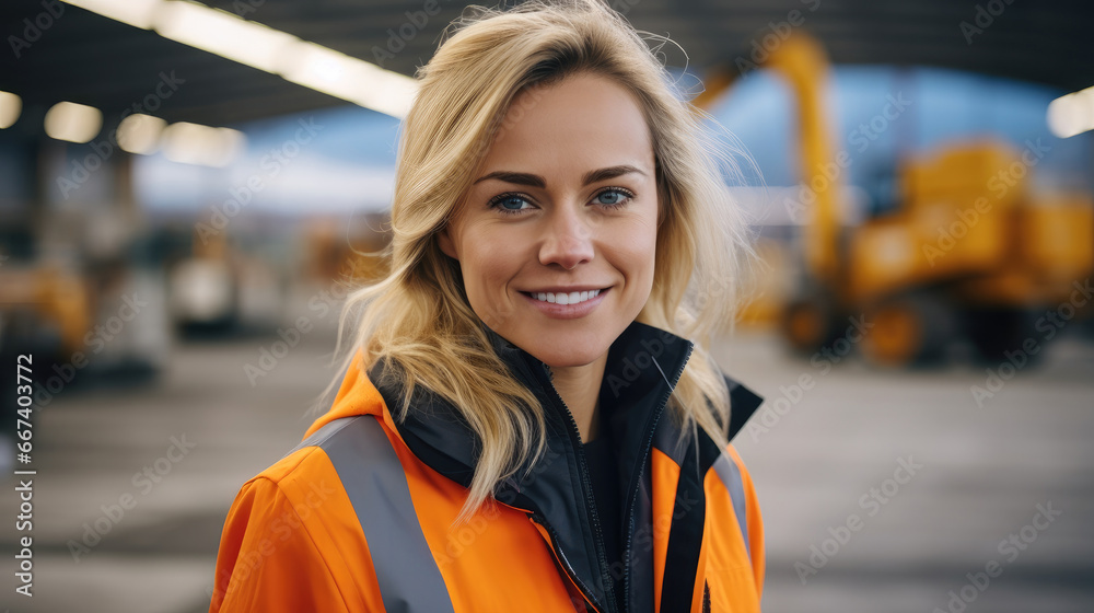 Obraz premium Female construction foreman overseeing construction site.