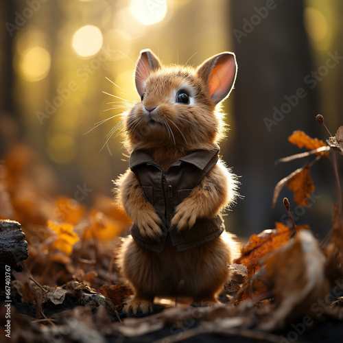 Adorable Mouse Basking in Autumn Sunlight