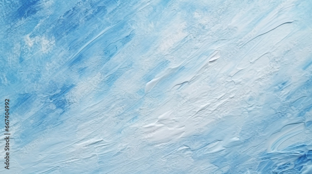 Closeup of abstract rough white and blue art painting texture, mixture of light blue and white oil or acrylic paints