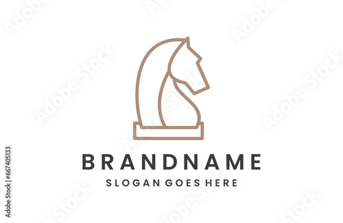 knight chess head logo line outline vector design